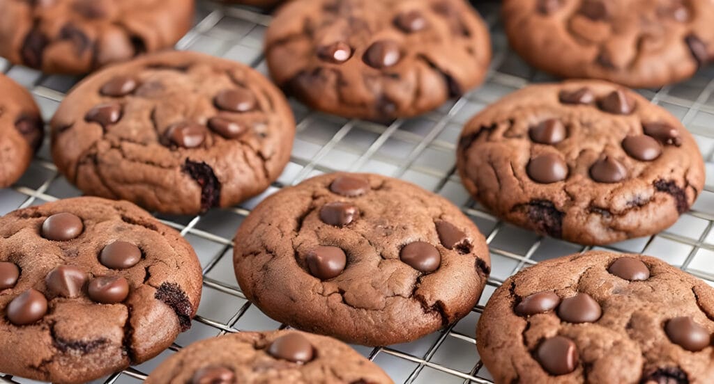 Baked double chocolate chip cookies