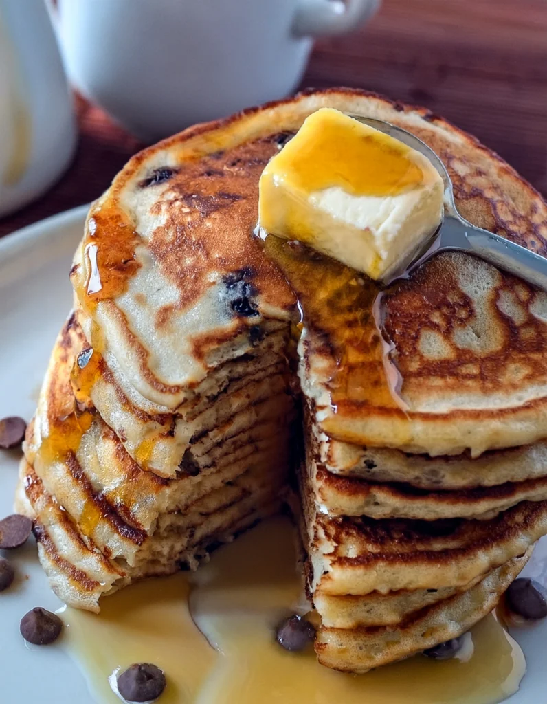 Chocolate Chip Pancakes Serve with honey and butter
