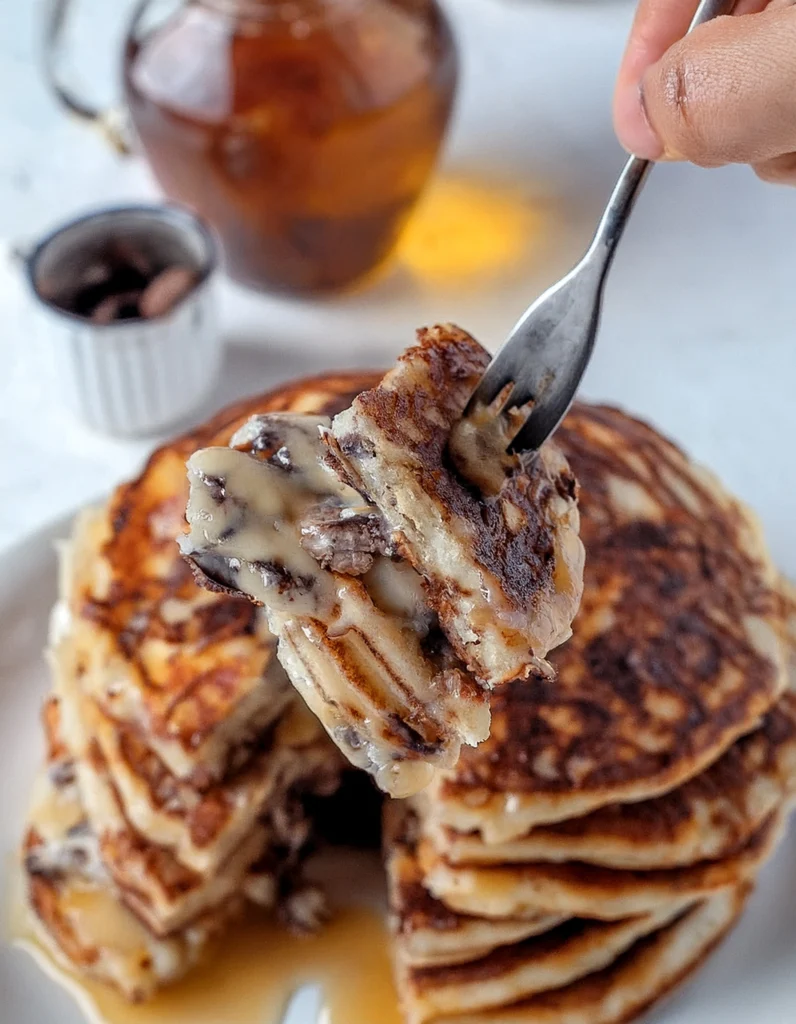 close up Chocolate Chip Pancakes Serve with honey and butter