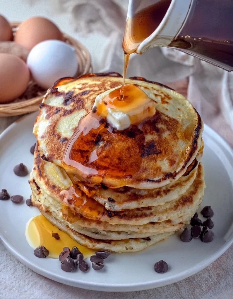 Chocolate Chip Pancakes Serve with honey and butter