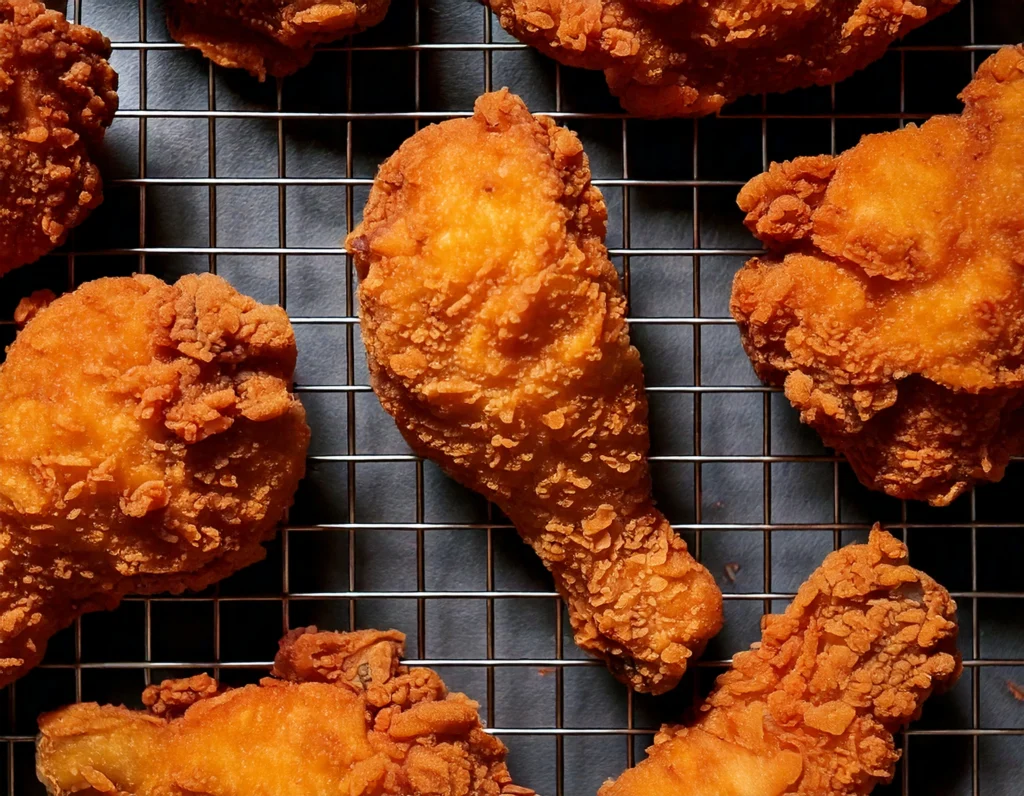 chicken fried chicken crispy golden-brown chicken cooling on a wire rack