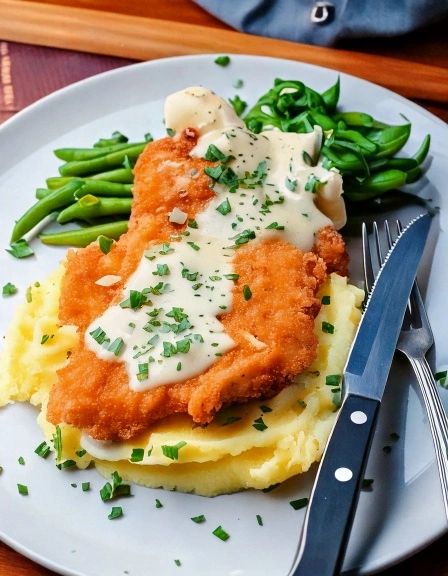 chicken fried chicken with mashed potatoes